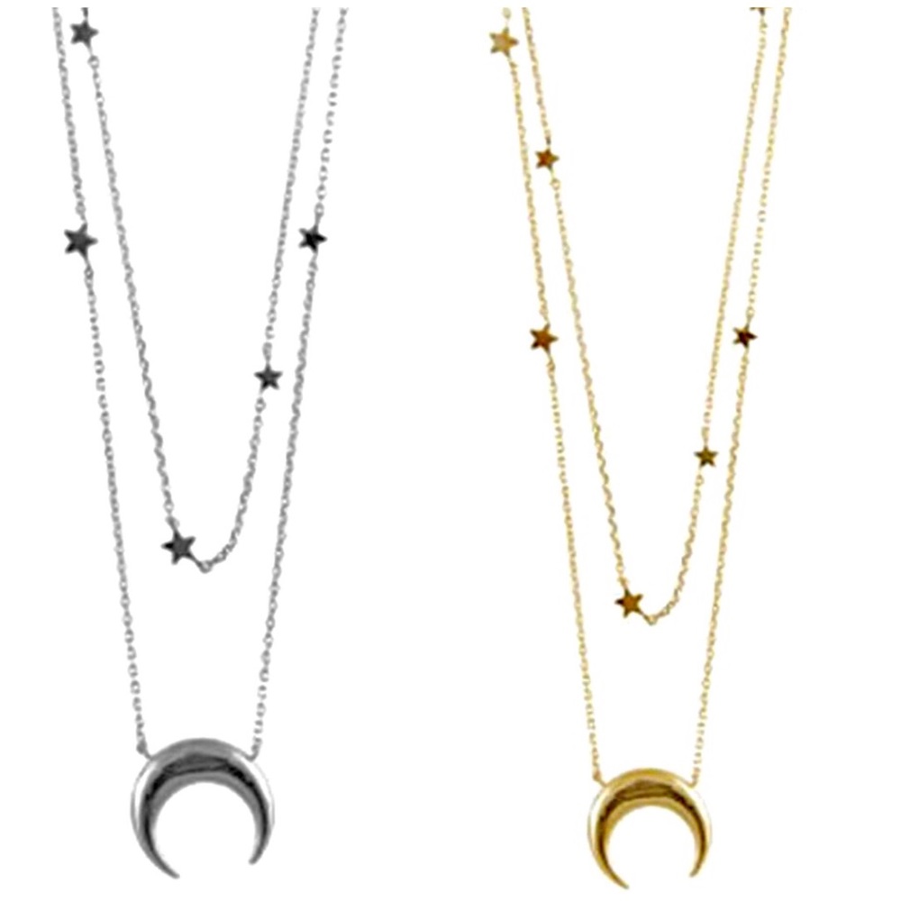 Crescent & Constellation Layered Necklaces,NWT
